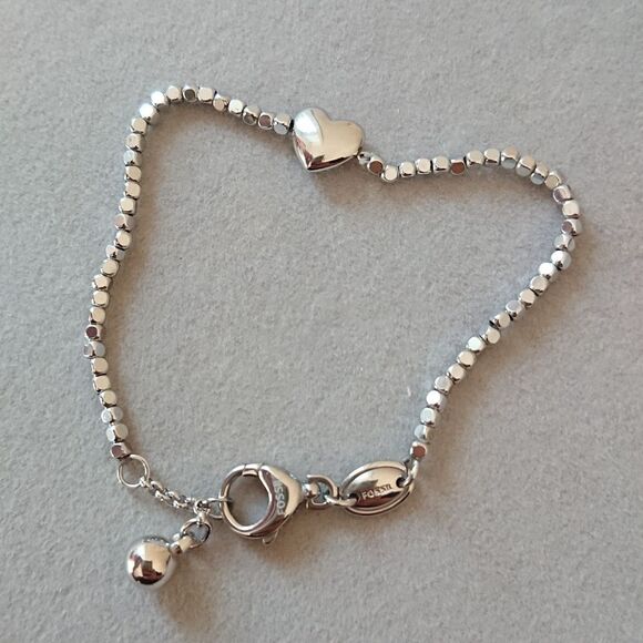 FOSSIL braded with crystals pave heart bracelet - Picture 6 of 9